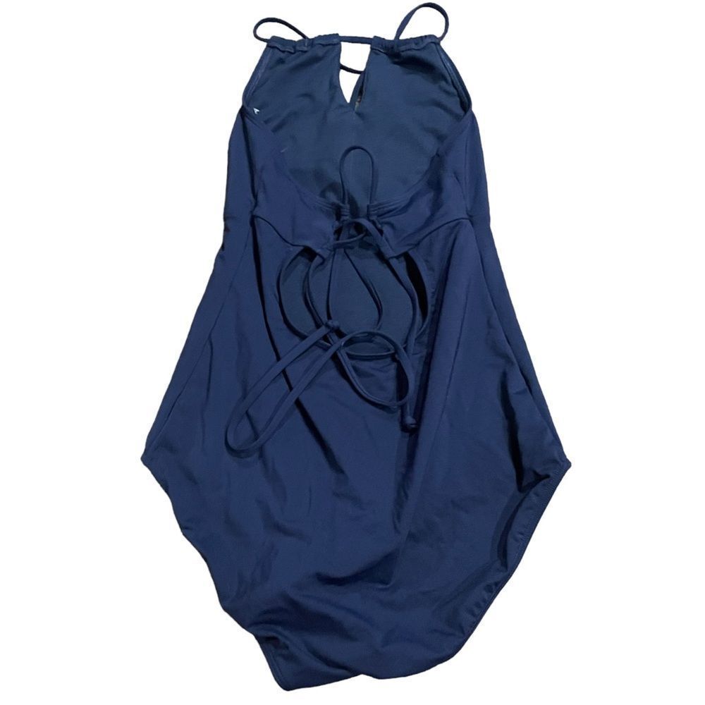 Athleta Navy Blue High Neck Cutout Swimsuit